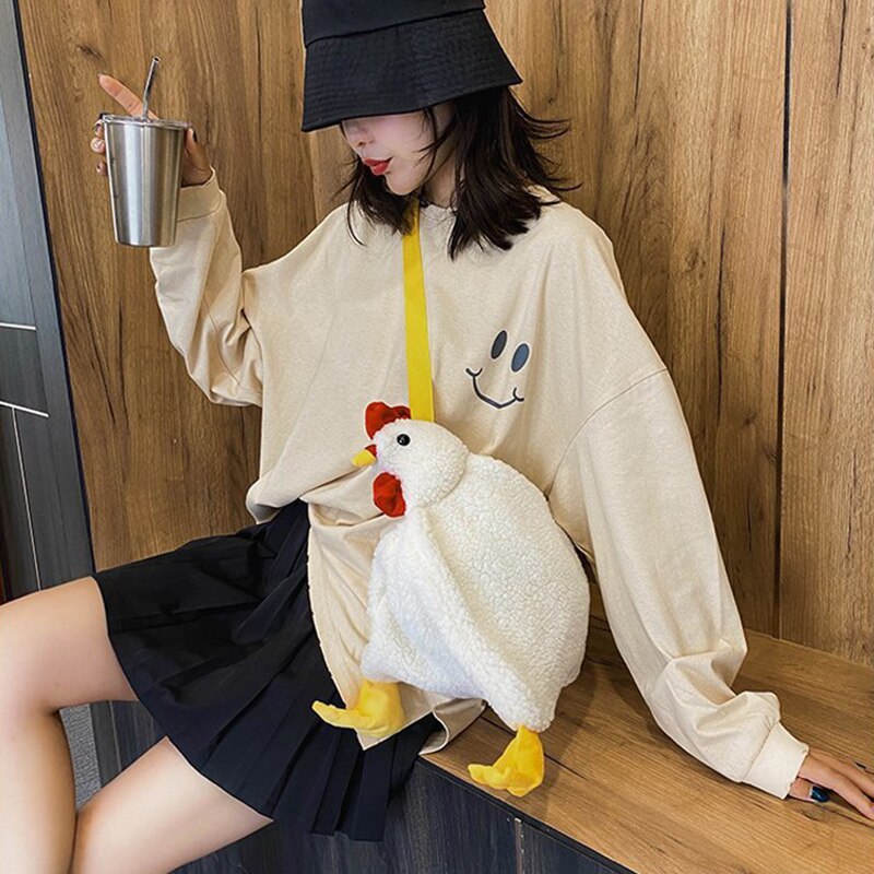 Chickens Shape Bag Zipper Crossbody Purse for Women Soft Fleece Cute Shoulder Bags TY66
