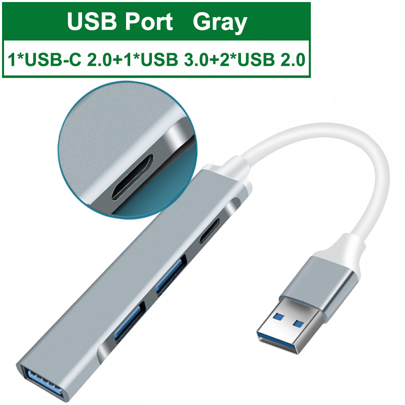 Usb hub 3.0 2.0 4 port splitter bærbar pc computer computer notebook tilbehør til macbook lenovo xiaomi aluminium multi extender gadget: Ladeport grå