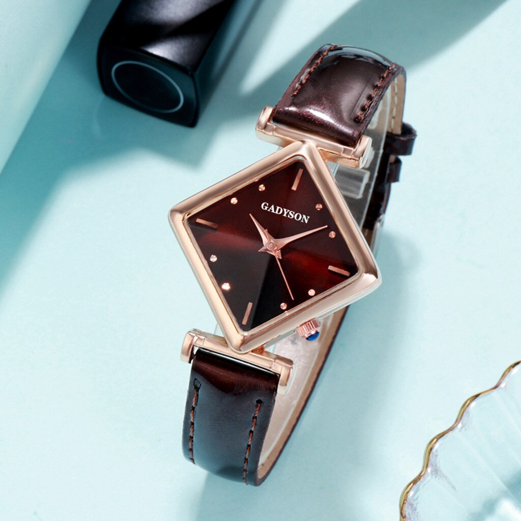 Gadyson Vrouwen Horloges Sleek Minimalistische Horloge Vrouwen Geometrische Vierkante Gradiënt Matte Dames Quartz Horloge Casual Horloges: Coffee