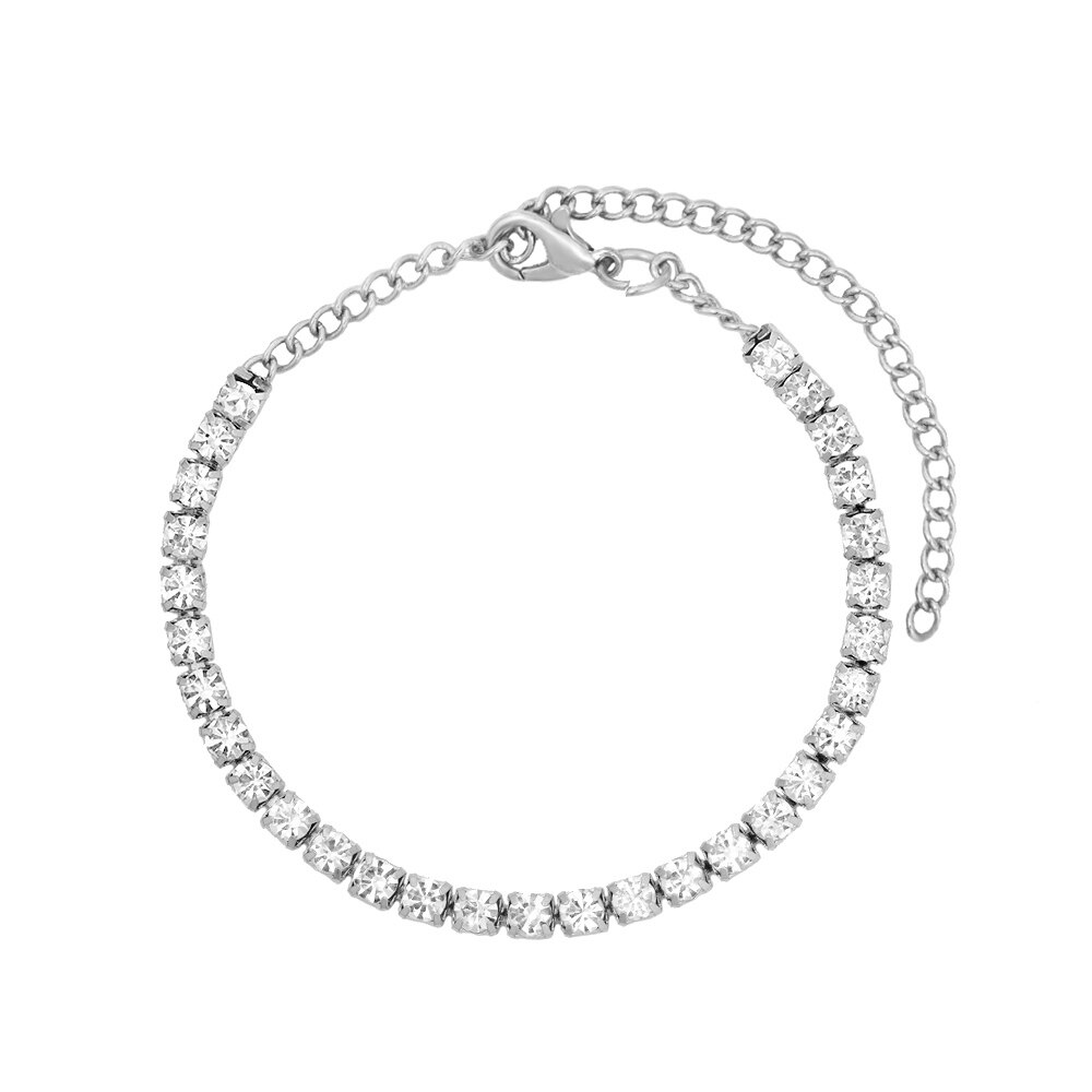 Glänsande kristall tennis fotled för kvinnor guld silver färg strass onda ögon fot armband armband kvinnliga bröllop bal smycken: J005302sl