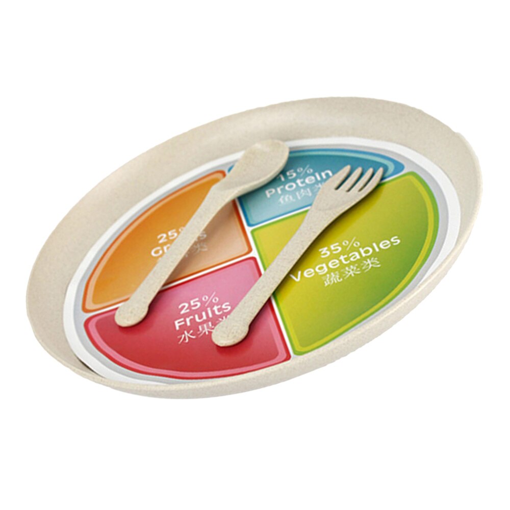 3pcs Wheat Straw Food Tray Nutritional Balance Food Plate 4 Compartments Dessert Dish Food Storage Tray for Kids