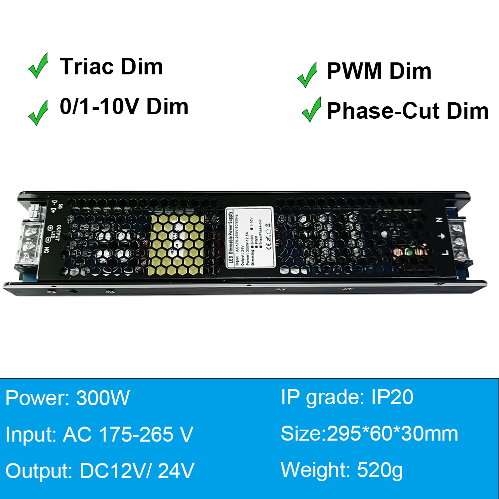 Triac Dimmable Led Driver 24V 12V Dimmable Power Supply 60W 100W 150W 200W 250W 300W Transformer 220v 24v Dimmable Led