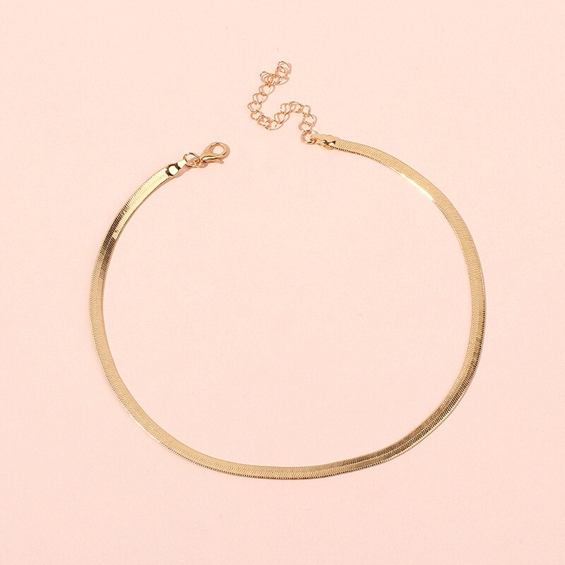 Collar de Gargantilla ajustable con de espiga para mujer, cadena serpiente plana de 5MM y oro , Gargantilla sencilla, joyería delicada de 15": Gold