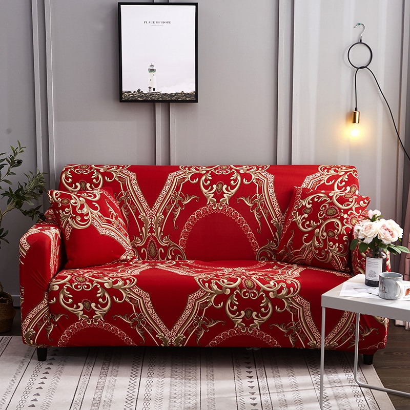 Rødt strækbart sofadæksel royal stil slipcover elastisk sofadækselspændingsovertræk til stuen