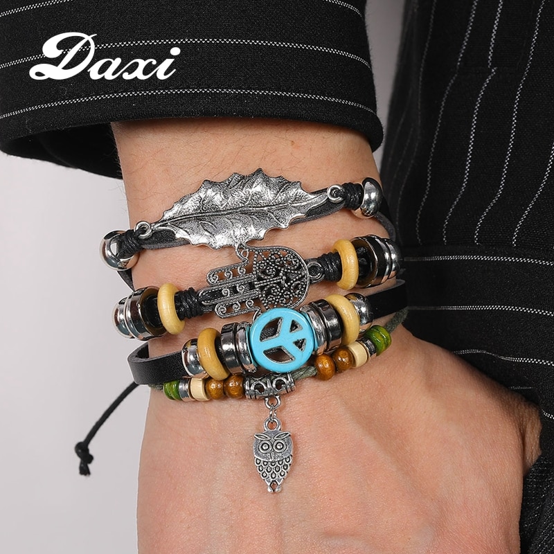 Daxi herr armband för herr berlocker armband pärlband armband tillbehör flätat läder armband herr smycken