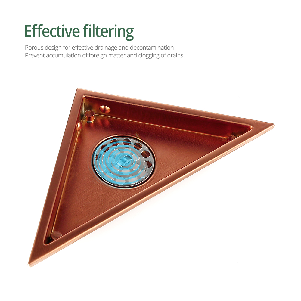 Golvavlopp i rostfritt stål, sifon, triangelformad lock, badrumsavlopp, ren sil, rostfri, luktfri, 304 tillbehör