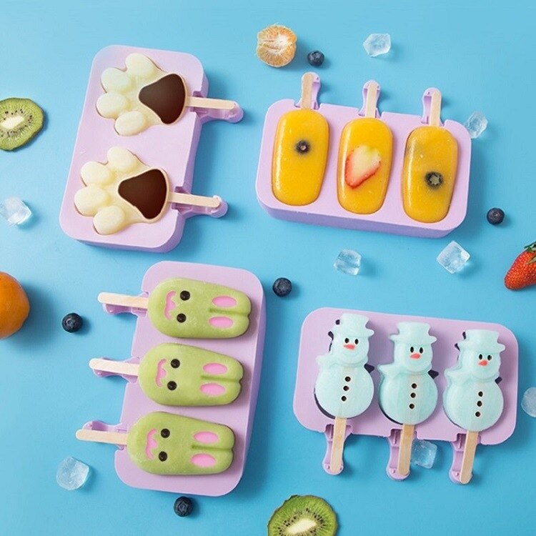Silicone Reusable Popsicle Cakesicle Ice Cream Maker Mold Ice Pop Maker DIY Ice Cream Food Grade Cake Mold with 50 Wooden Sticks