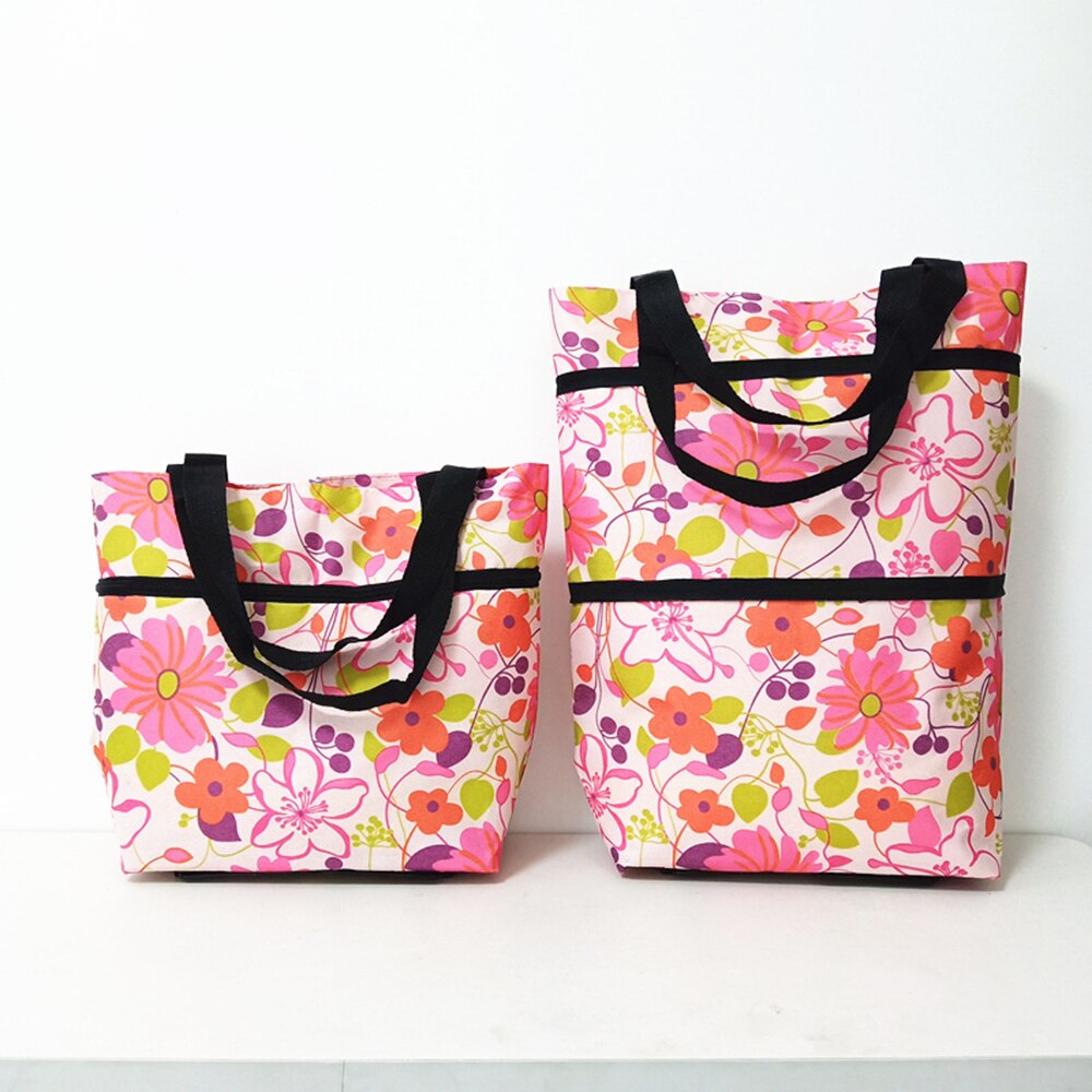 Foldable Shopping Pull Cart Trolley With Wheels Shopping Bags Reusable Grocery Food Vegetables Eco Large Waterproof Storage Bag: Style 2 B