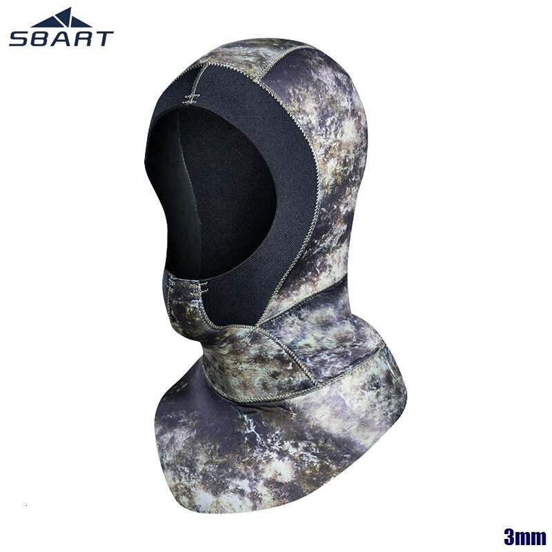 Sbart 3mm neopren mænd kvinder scuba dykning snorkling hals hat hel ansigtsmaske vandtæt varm spearfishing badehætte: Camouflage / Xl