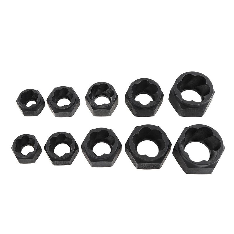 10pcs 9-19mm Bolt Removal Kit Low Cased Damaged Bolts Nuts Screws Remover Extractor Removal Tools Set Threading Tool Kit Broken