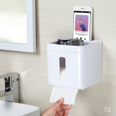 Punch-Free Roll Paper Holder Plastic Storage Box Bathroom Toilet Waterproof Tissue Box Toilet Paper Holder Home Wipes Container: 7