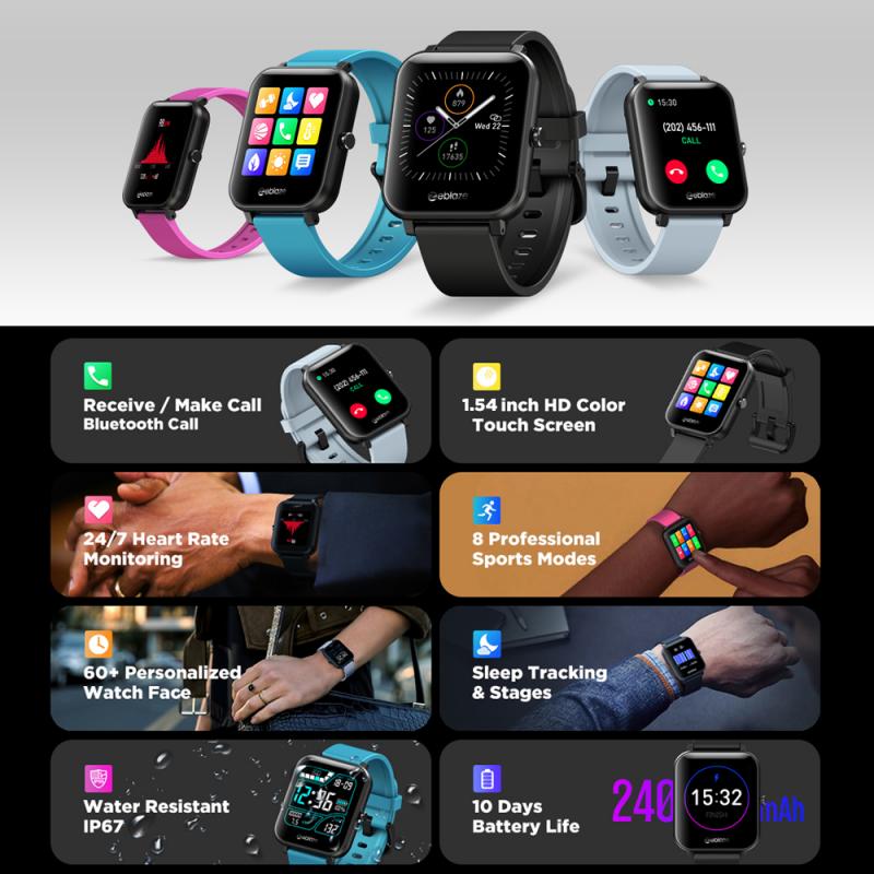 centechia Smartwatch - 1.54" IPS Touchscreen - Bluetooth Calls - IP67 Waterproof - Heart Rate Monitor