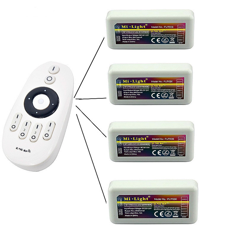 Mi light fut 036 2.4g rf trådløs 4 zone lysstyrke justerbar cct dimming controller dimmer til enkelt farve led lampestrimmel