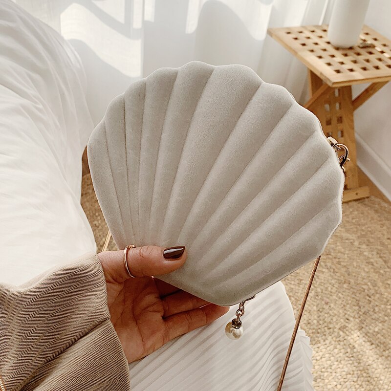 Sweet lady shell crossbody bag sammet damhandväska kedja axelväska
