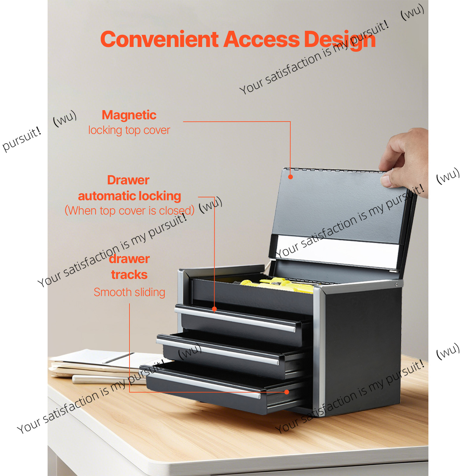 Metalowa skrzynka narzędziowa z 3 szufladami, 8,6 cala, przenośna, z podkładkami strąk nogi i łożyskami kulkowymi, malowana proszkowo, robić przechowywania narzędzi w garażu.