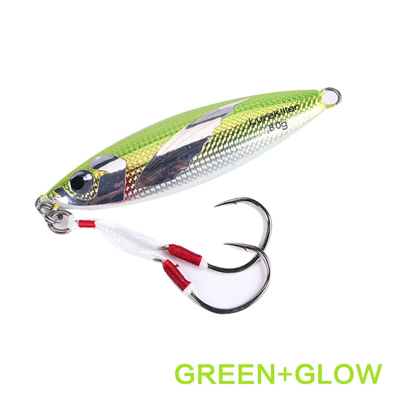 Jakthus bly jigg bete fiske bete metall jigging 80g hårdbete fiske beten 40/60/100g dubbla krokar långsamt jiggande beten: Grön / 100g