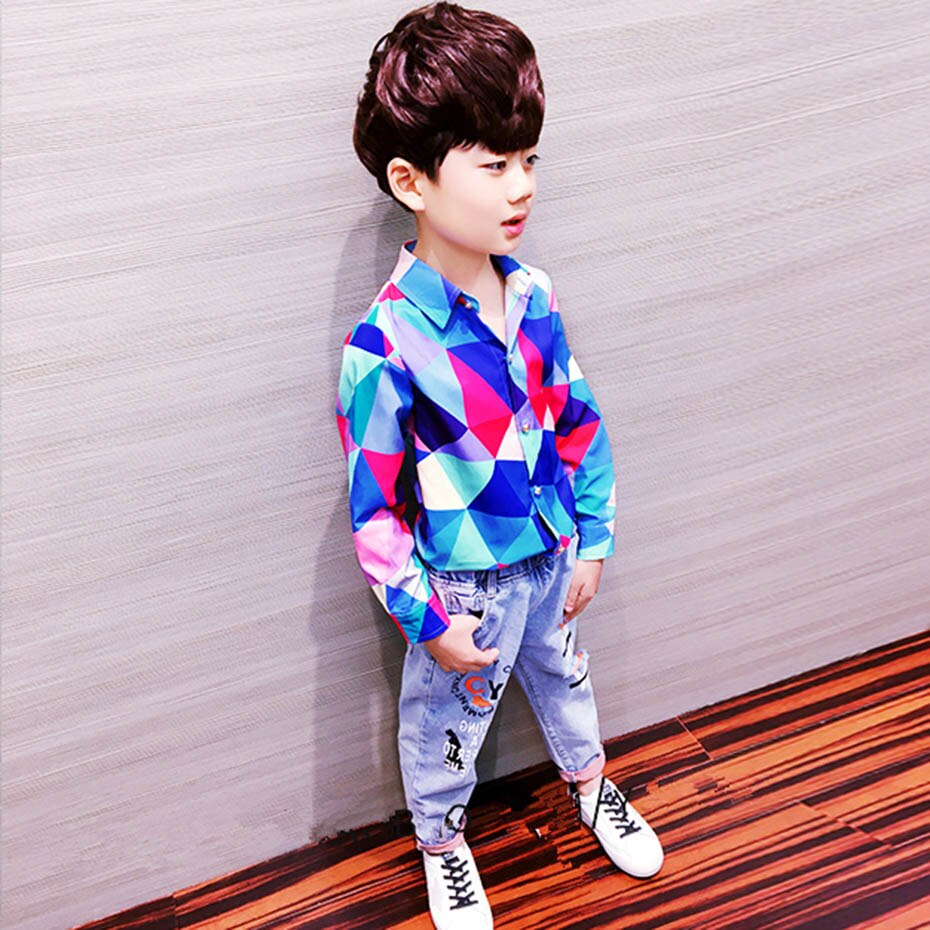Blouse Voor Jongens Geometrische Jongens Tops Casual Stijl Kinderen Blouse Voor Jongens Lente Herfst Jongens Kleding 6 8 10 12 14