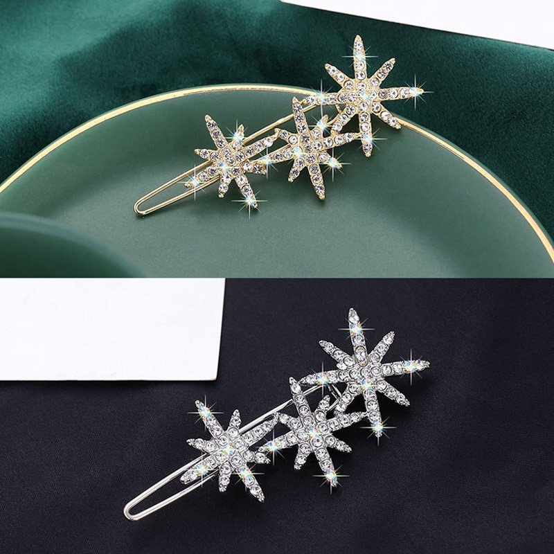 Cristal floco de neve estrela hairpins para mulheres coreano grampos de cabelo strass jóias headwear hairpins meninas acessórios