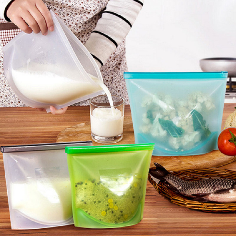 Reusable Silicone Vacuum Seal Food Keep Fresh Bag Fruit Meat Milk Storage Containers Refrigerator Bag Kitchen Organizer Gadgets