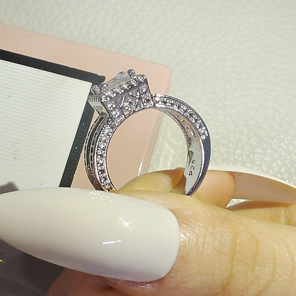 2022 New Luxury Princess Solid silver color designer anello di fidanzamento per le donne anniversario regalo gioielli all'ingrosso R6907