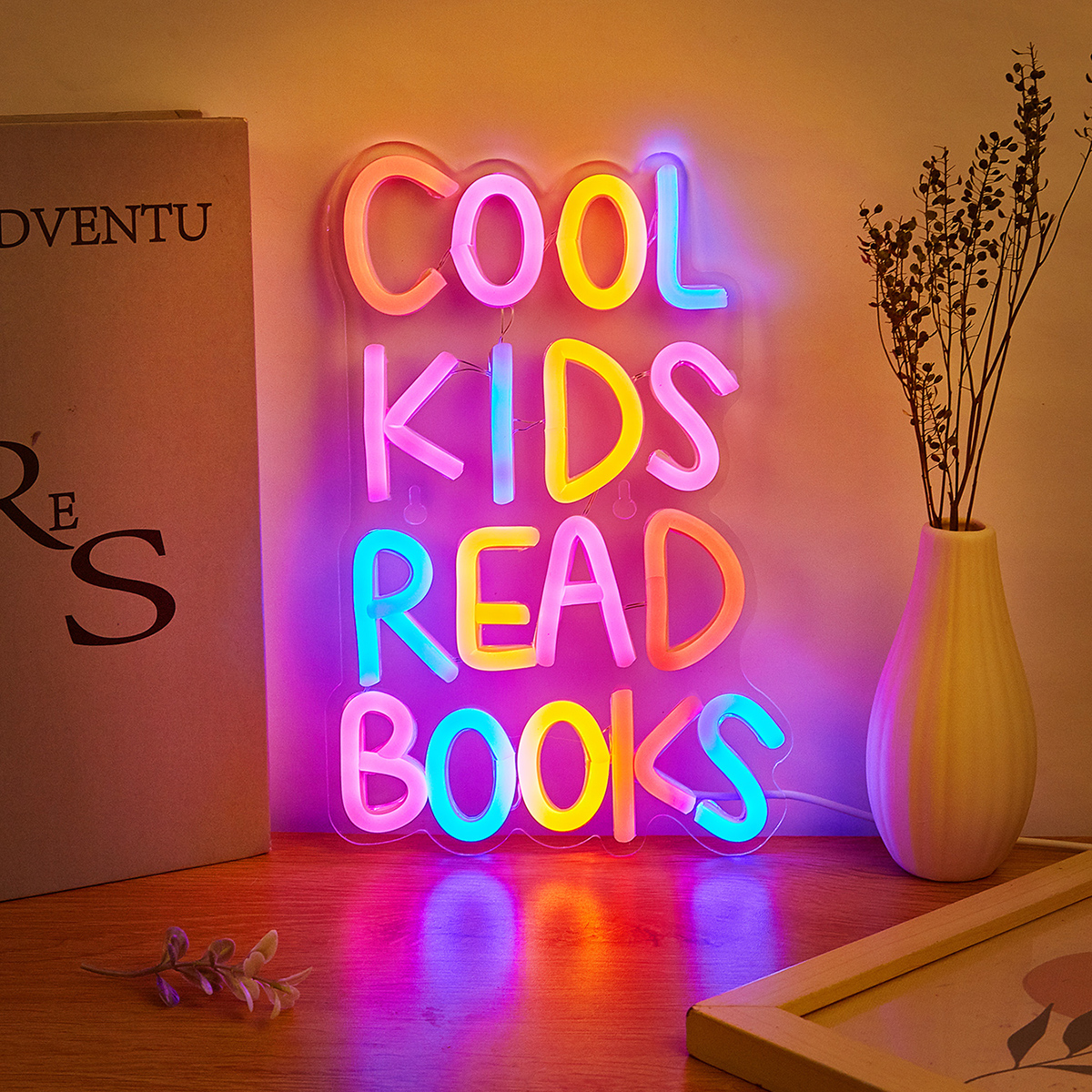 Chi-kjøpe ledet neon Skilt - låve Leser Bok - USB-drevet 3D Veggdekor til Soverom