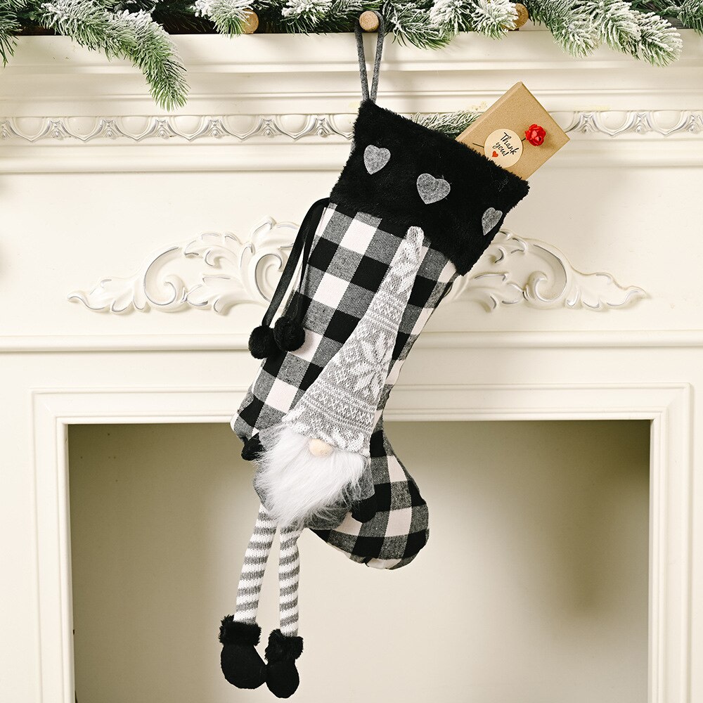 Kous Sack Xmas Nieuwjaar Kerst Candy Bag Noel Kerst Decoraties Voor Huis Kerstboom Decor Natal Navidad Sok: Black