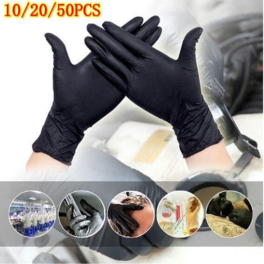 Hurtige 10/20 stk sorte guantes latex handsker engangs nitril arbejdshandsker til hjemmet gummi mad handsker tatovering