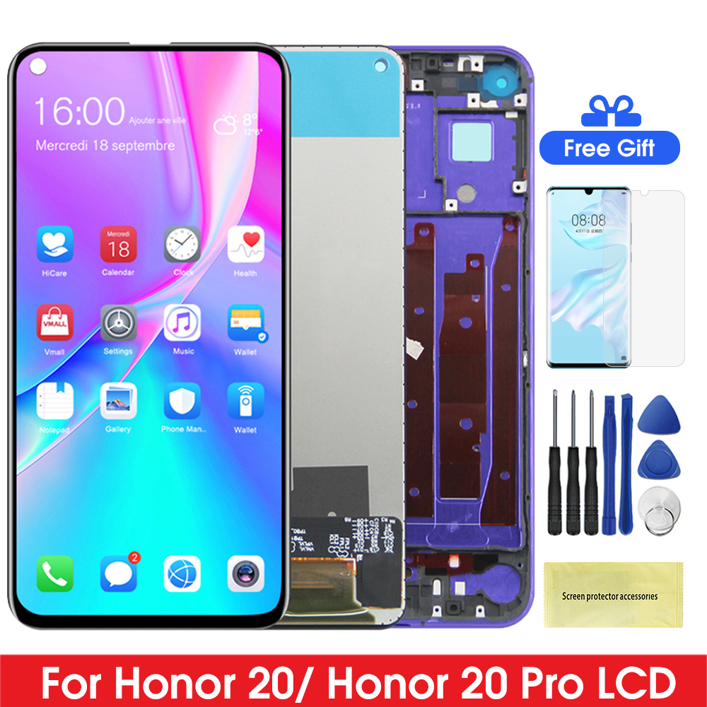 6,26-Zoll-Bildschirmbaugruppe für Honor 20 YAL-L21 LCD-Display, digitaler Touchscreen mit Rahmenteilen für Honor 20 Pro YAL-AL00 YAL-TL00