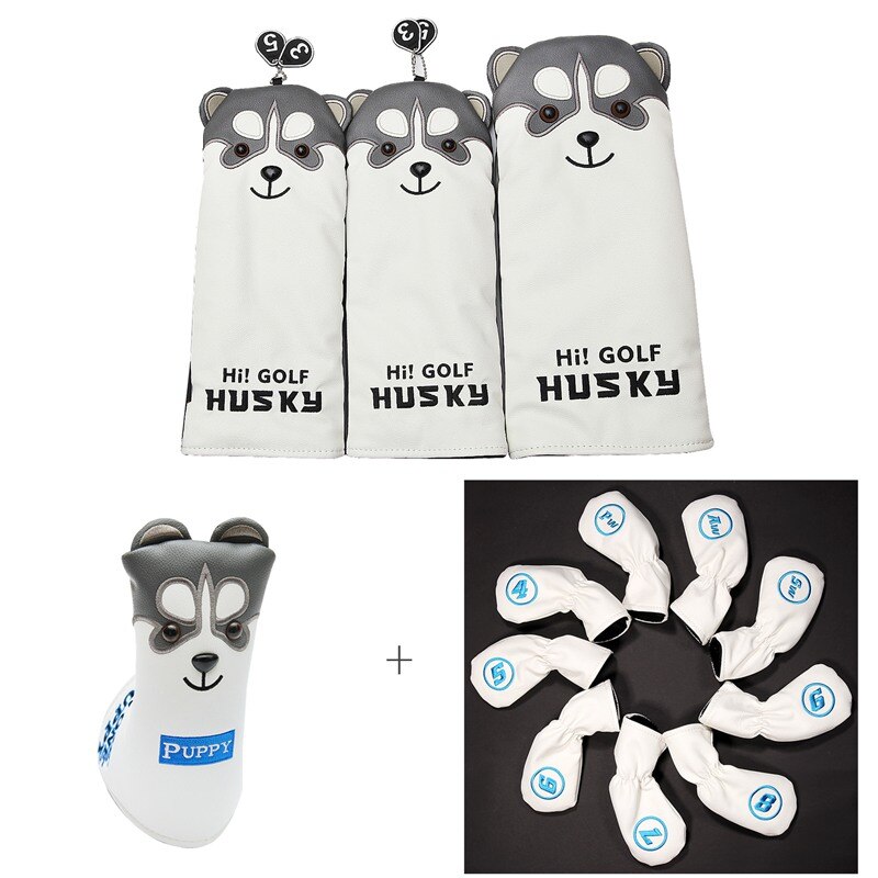 Belle Husky Golf pilote tête couverture Animal de bande dessinée #1 #3 #5 #7 bois PU cuir couvre-chef anti-poussière