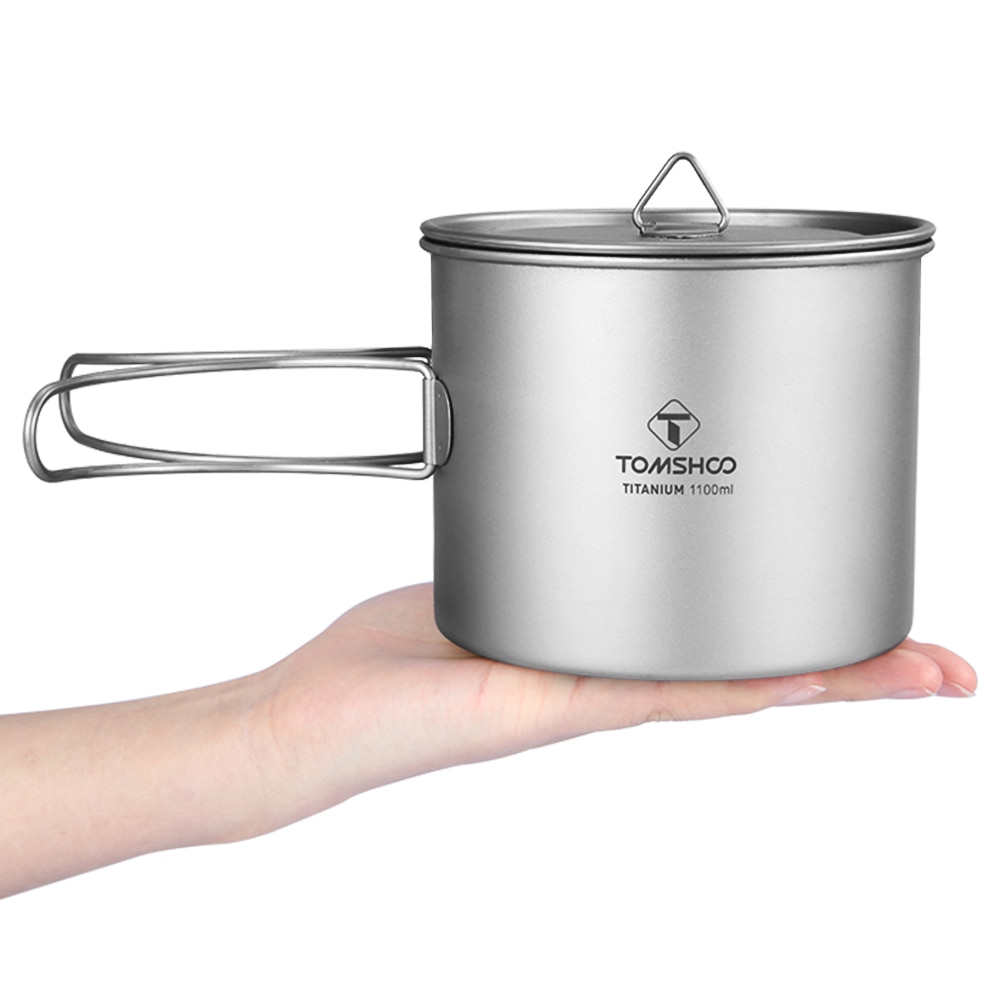 Tomshoo 1100Ml Outdoor Titanium Cup Mok Water Cup Servies Outdoor Camping Koken Potten Picknick Hang Pot Met Deksel Handvat
