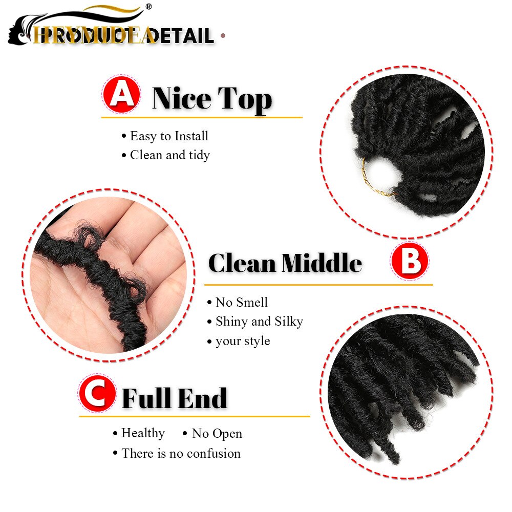 12Inch Synthetic Hair Distressed Faux Locs Crochet Braids Butter Black Fly Extensions For African Women HeyMidea