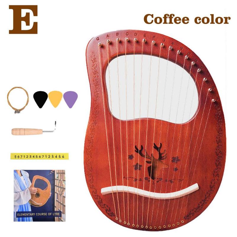 Harpe Lyre en bois à 16 cordes, boîte de résonance, Instrument à cordes avec clé de réglage, 3 choix, Instrument de musique à cordes pour enfants: E