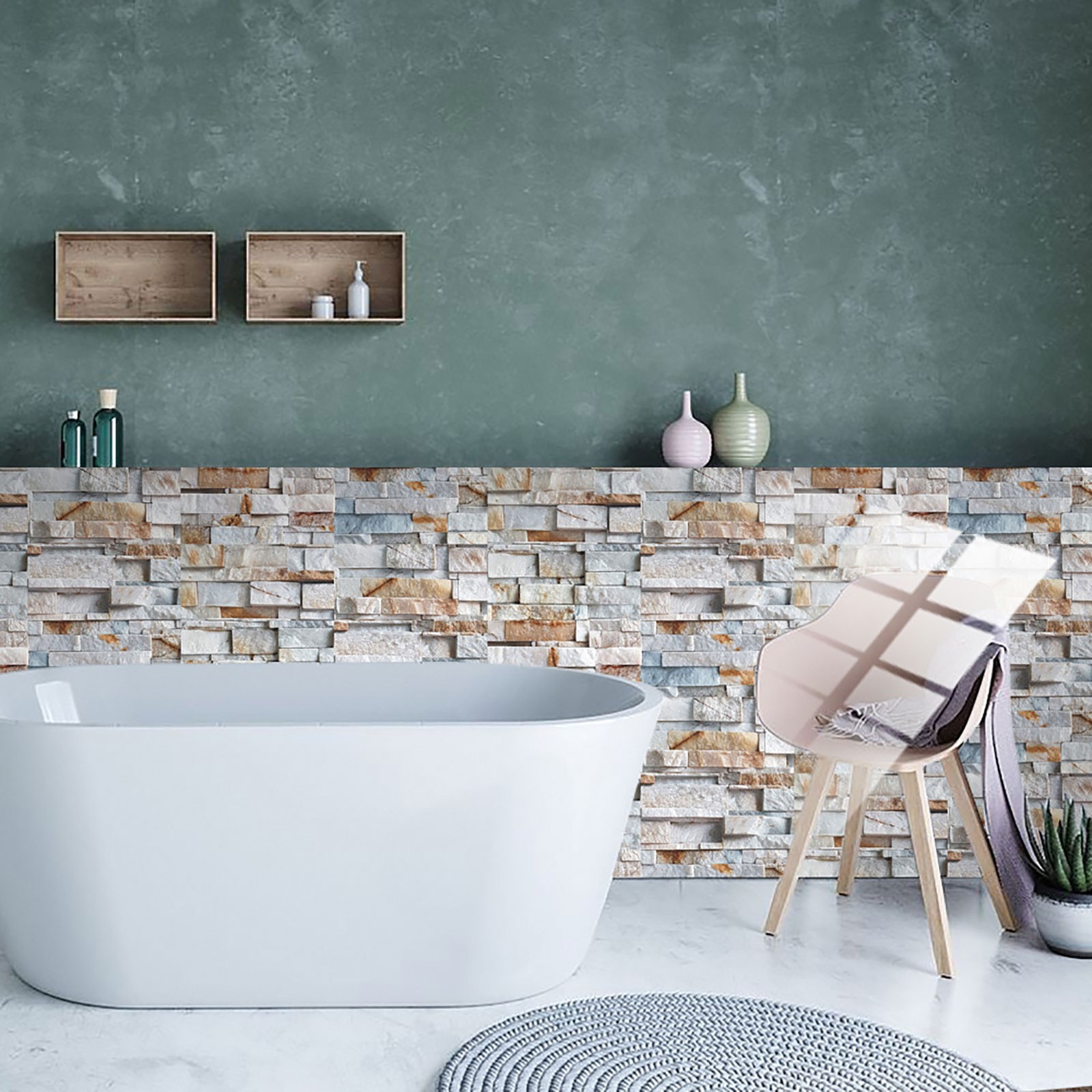Marble Tile Stickers 12PCS 10x20cm DIY Self-Adhesive Wall Stickers Decor Bathroom Desk Wardrobe Waterproof PVC Wall Decals
