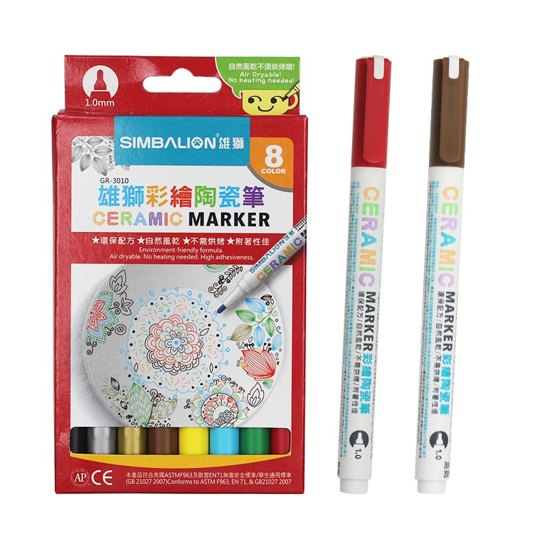 Simbalion 8 Colors Ceramic Marker Painted Ceramic Pigment Marker Pen DIY Series Ceramic Color Pen