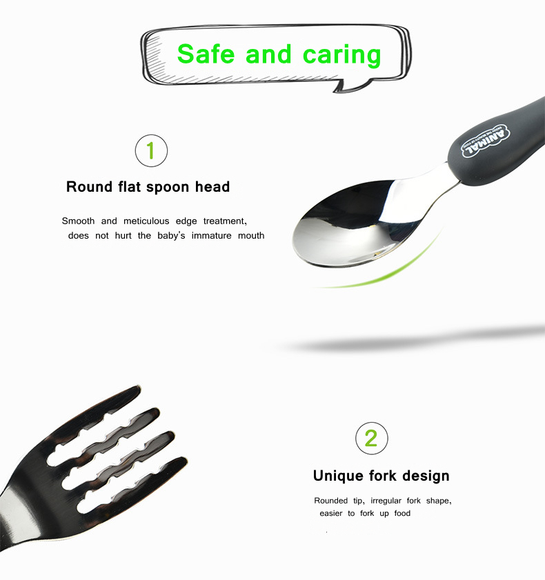 Baby Feeding Material Cartoon Cutlery Suit Student Stainless Steel Tableware Animal Fork Spoon Set Utensils Eating Gadgets