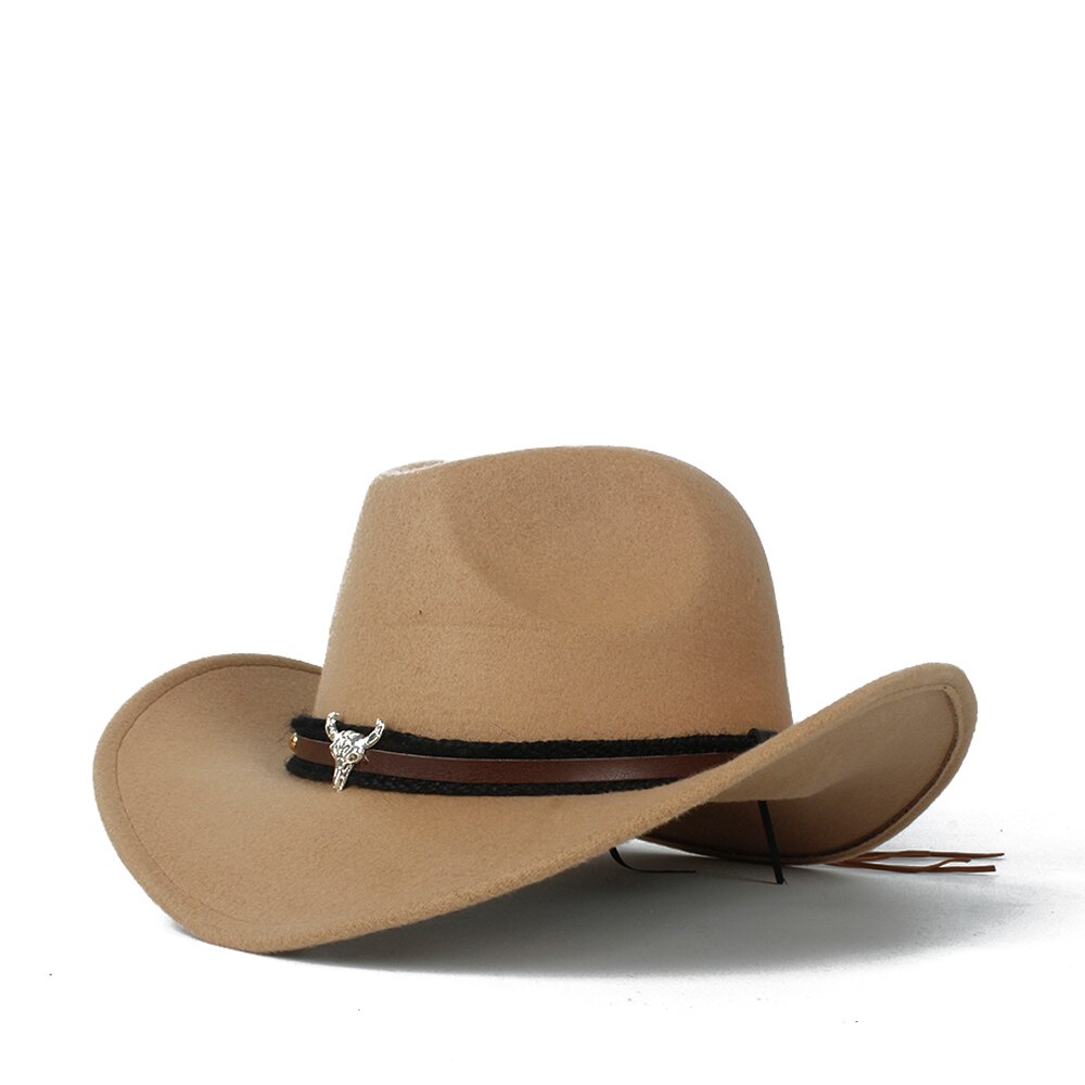 Kvinder mænd uld hul western cowboy hat roll-up brim herre outblack sombrero hombre jazz kasket: Khaki