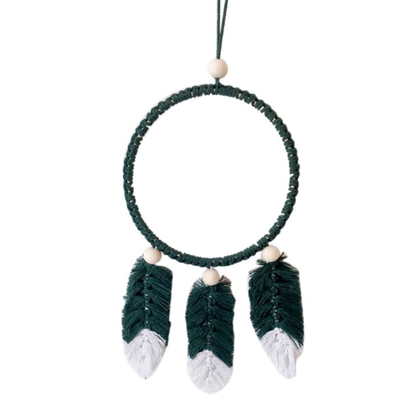 Atrapasueños nórdico hecho a mano de cuerda de algodón tejido, juguete atrapasueños de felpa, juguete decorativo para colgar en la pared para dormitorio de niños y niñas: Green
