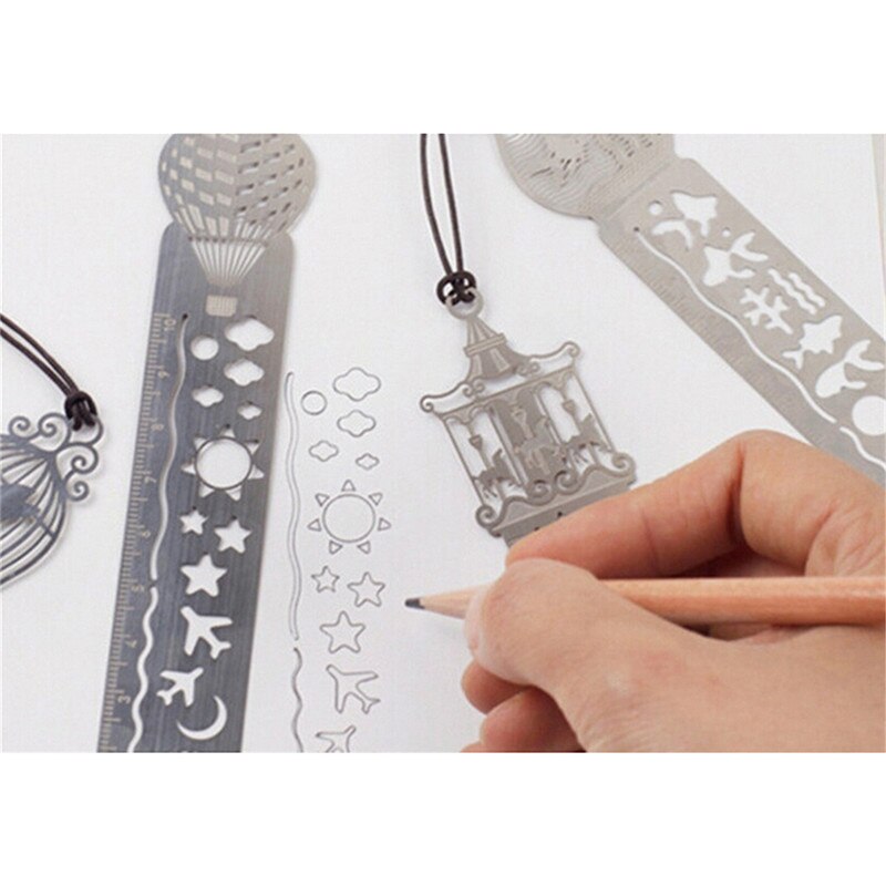 1pc Cartoon bird fish metal bookmark with ruler