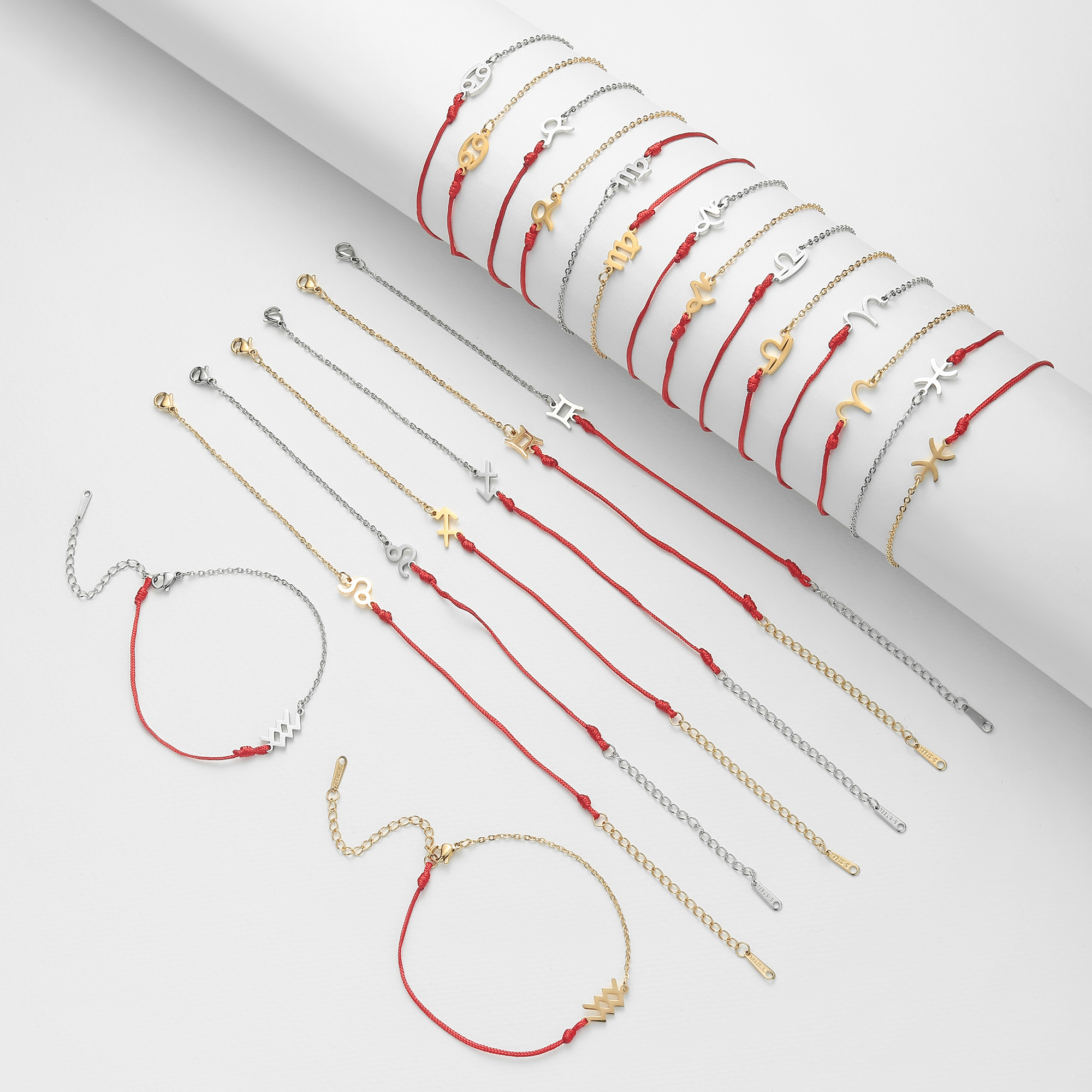 Zodiac Armband Rvs Hanger Armband Rope Chain Verstelbare Armband Voor Vrouwen Sieraden Bruidsmeisje