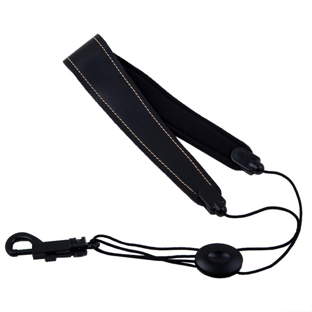 PEZEEU Sangle De Saxophone Sax Strap Cuir Avec Crochet Métal - Rembourrée, Réglable - Pour Alto, Ténor, Soprano (Blanc)