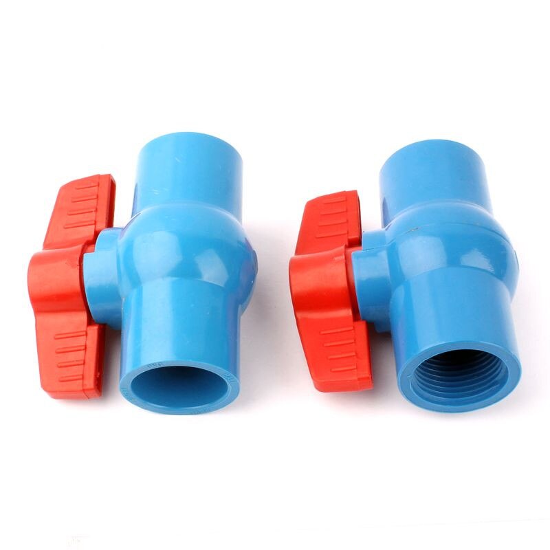 Inner Diameter 1" Female/32mm Socket Straight Trough Ball Valve Blue PVC Red Switch Ball Valve Garden Water Irrigation Fittings
