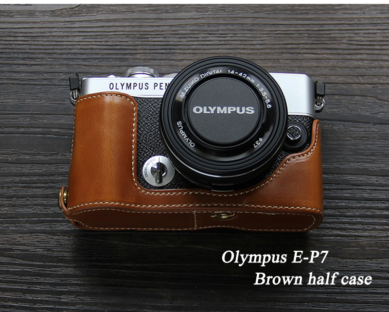 Olympus E-P7 Case Pu Lederen Camera Case Half Body Cover Base Luxe Camera Case Voor Olympus EP7 E-P7: E-P7 Brown half case