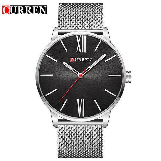 Reloj de pulsera CURREN de clásico para , reloj de cuarzo informal a la , reloj de pulsera de acero inoxidable para hombre, reloj masculino: silver black