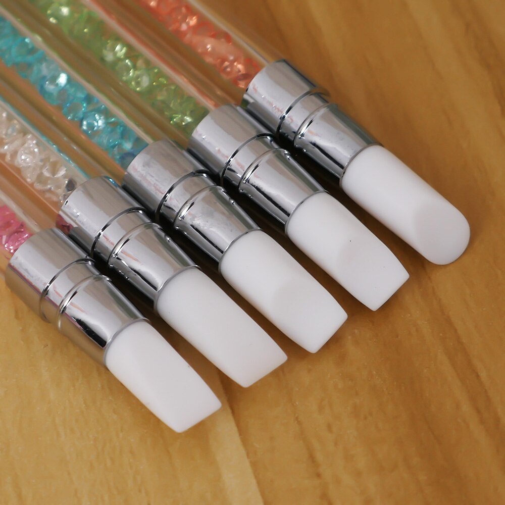 Brochas para uñas de diamantes de imitación, pincel de silicona para uñas con mango acrílico, herramientas para pinceles para uñas