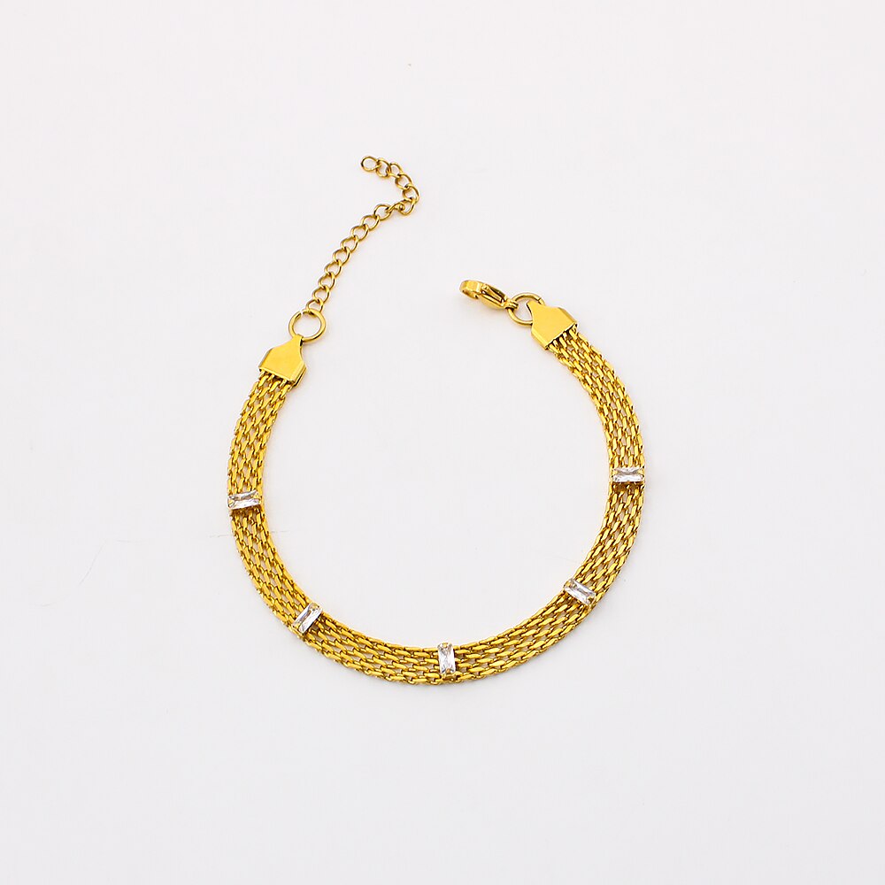 Women's 18K Gold Color Stainless Steel Choker Woven Mesh Chain Necklace Chain Charming Jewelry Waterproof Jewelry: Bracelet 2