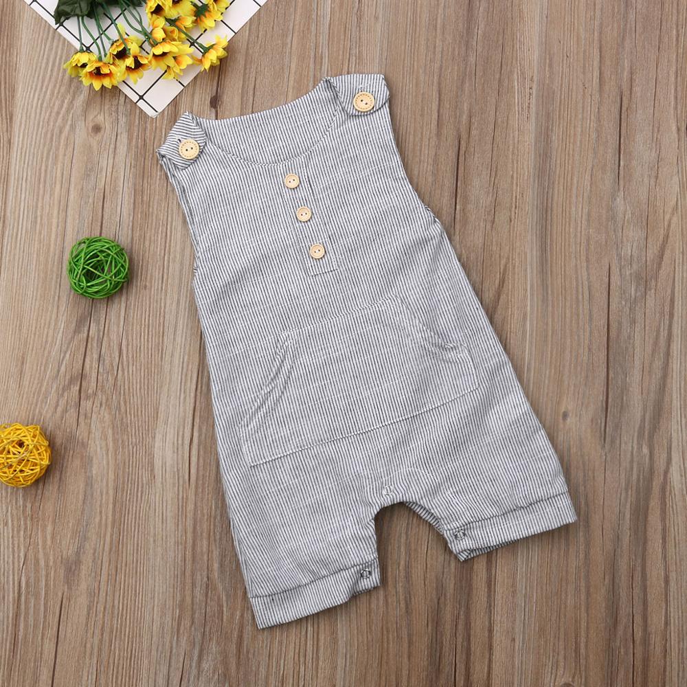 Pudcoco Pasgeboren Baby Jongen Meisje Een Stuk Outfit Kleding Gestreepte Mouwloze Leuke Romper Casual Knoppen Jumpsuit Voor 0- 18M Baby