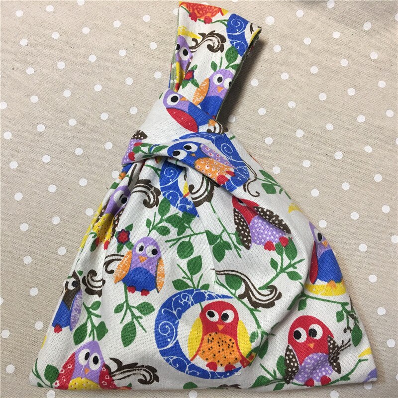 YILE Cotton Linen Wrist Carry Bag Wrap Knot Pouch Coin Phone Bag Print owls Moon W01