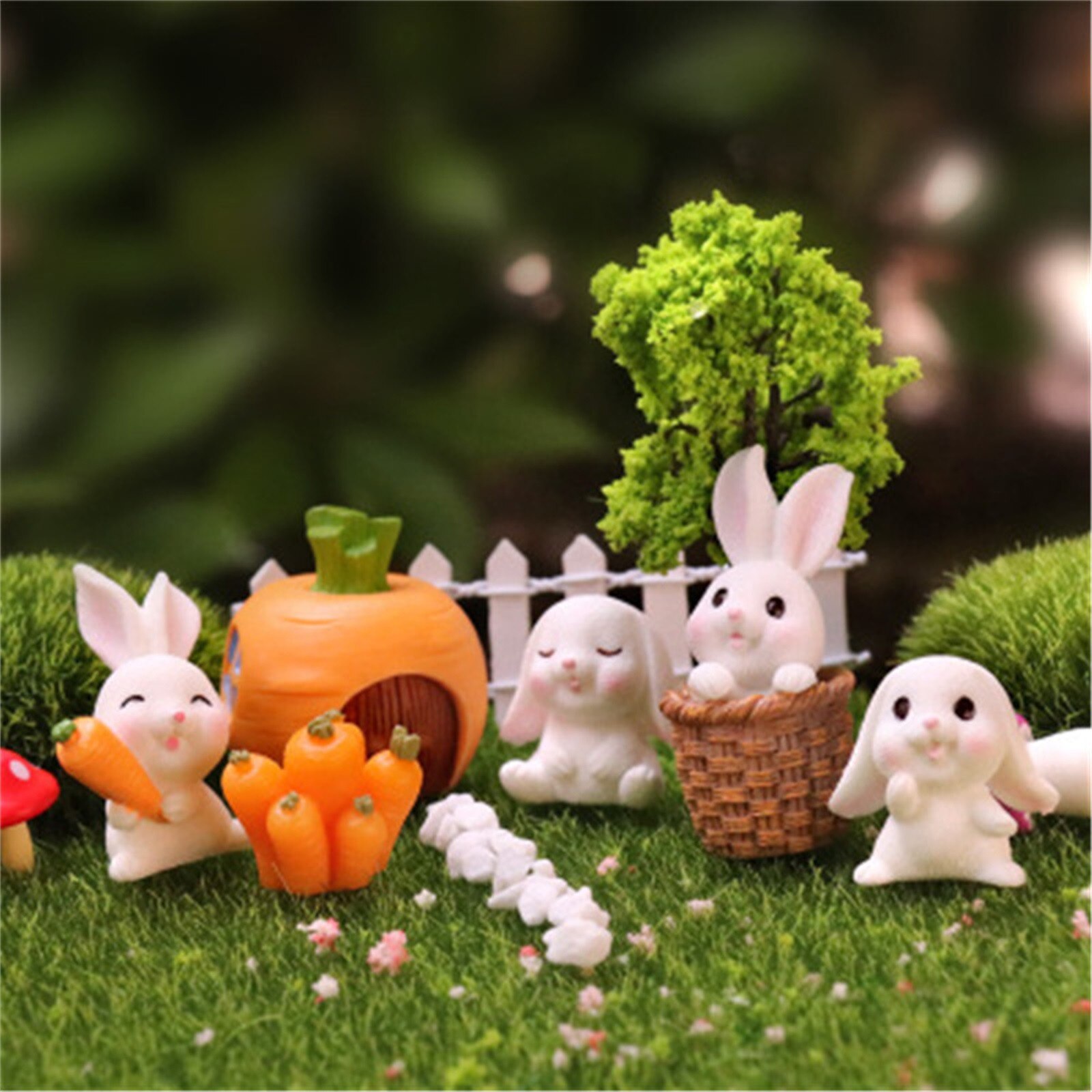 7Pcs Ambachten Woninginrichting Kleine Dier Schattige Konijn Tuinieren Tuinieren Vetplanten Hars Decoratieve Ornamenten Pasen Decoratie