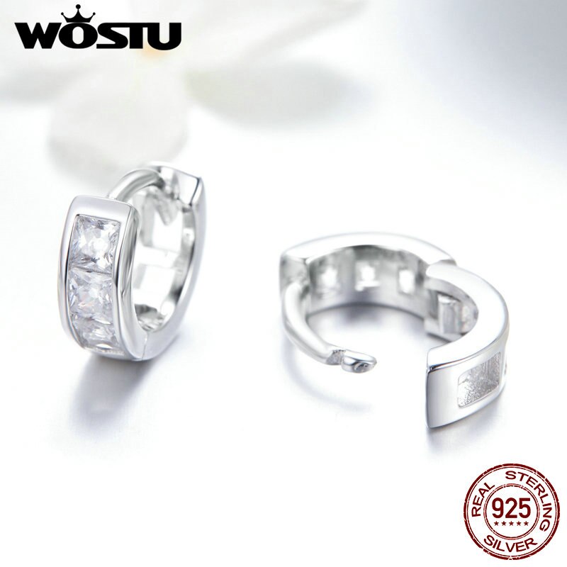 Wostu Mode 925 Sterling Zilver Eenvoudige Cirkel Stud Oorbellen Dazzling Cz Ronde Oorbellen Voor Vrouwen Klassieke Sieraden DXE515