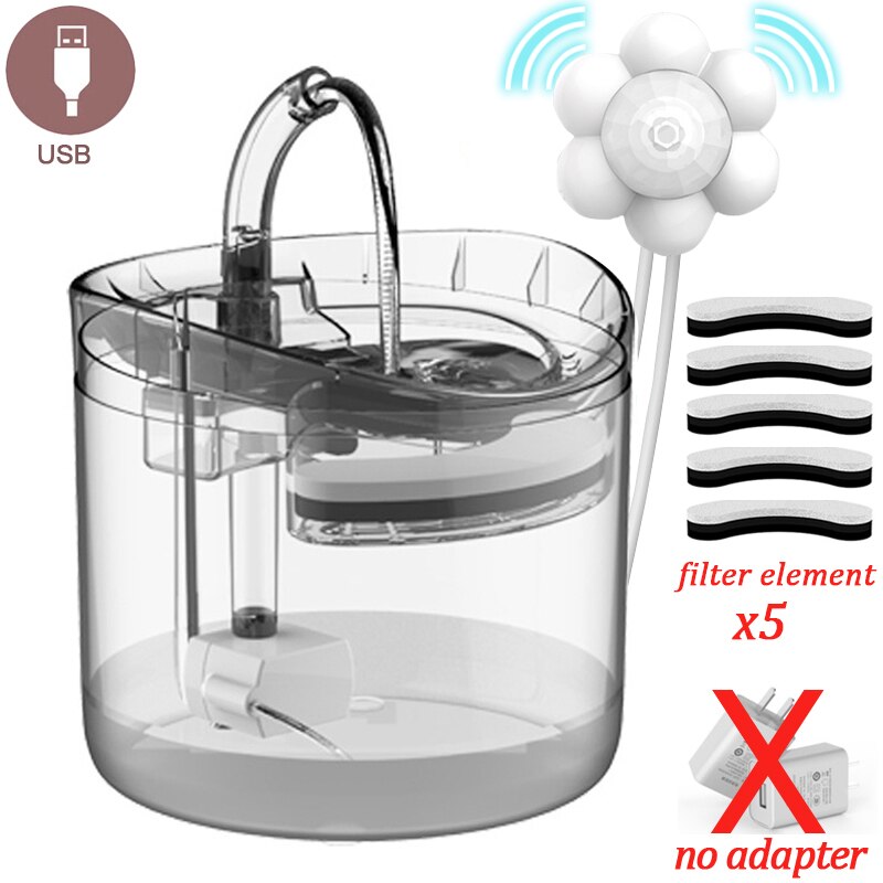 Abreuvoir Intelligent avec capteur de mouvement pour animaux de compagnie, abreuvoir automatique pour chats et chiens, 2l, alimentation USB: B03FilterX5-sensorX1